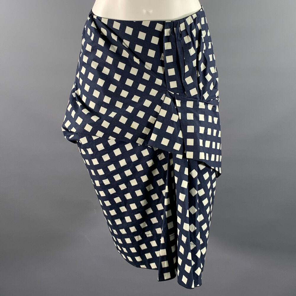 MARC JACOBS Size 6 Navy White Cotton Gingham Mid-Calf Skirt